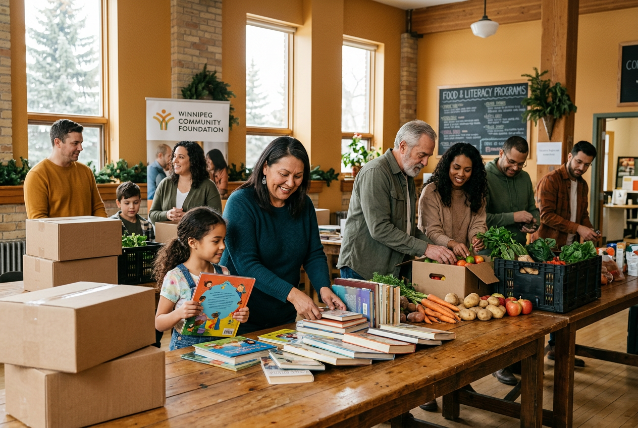 Community members working together around a table